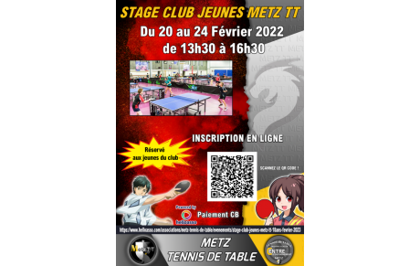 🏓 Stage Jeunes vacances février au Metz TT 🔥